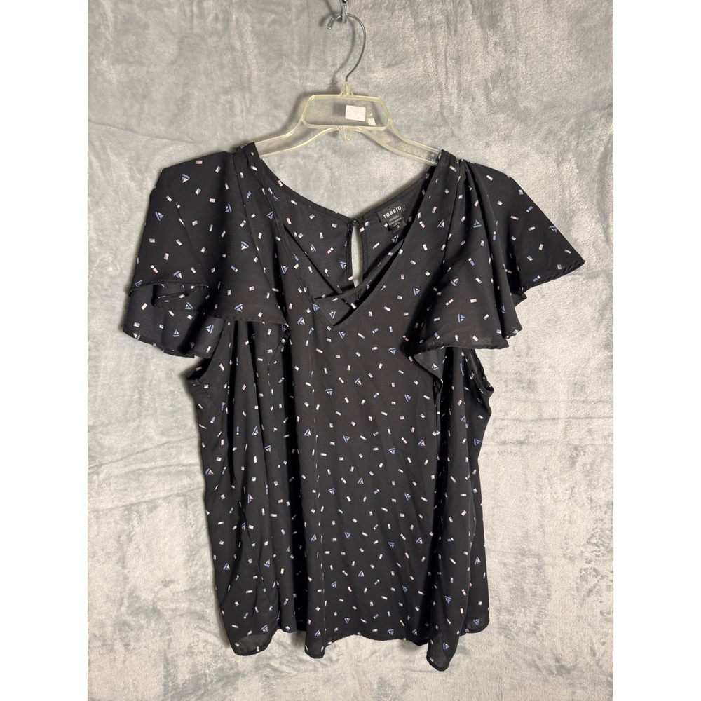 Torrid Womens Black Sailboat Print Flutter Sleeve V-Neck Blouse Top Size 2 2X